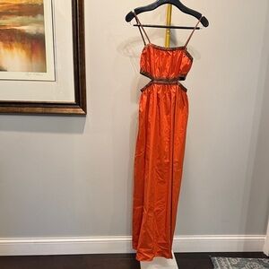 Forever 21 Vibrant Orange and Brown trim fall sundress NWOT S